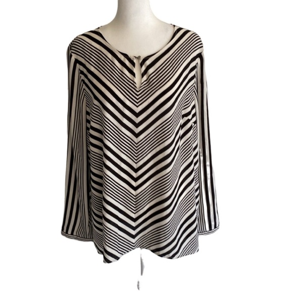 Talbots long sleeve diagonal stripe career blouse. Size L. 100% polyester. - Picture 2 of 16
